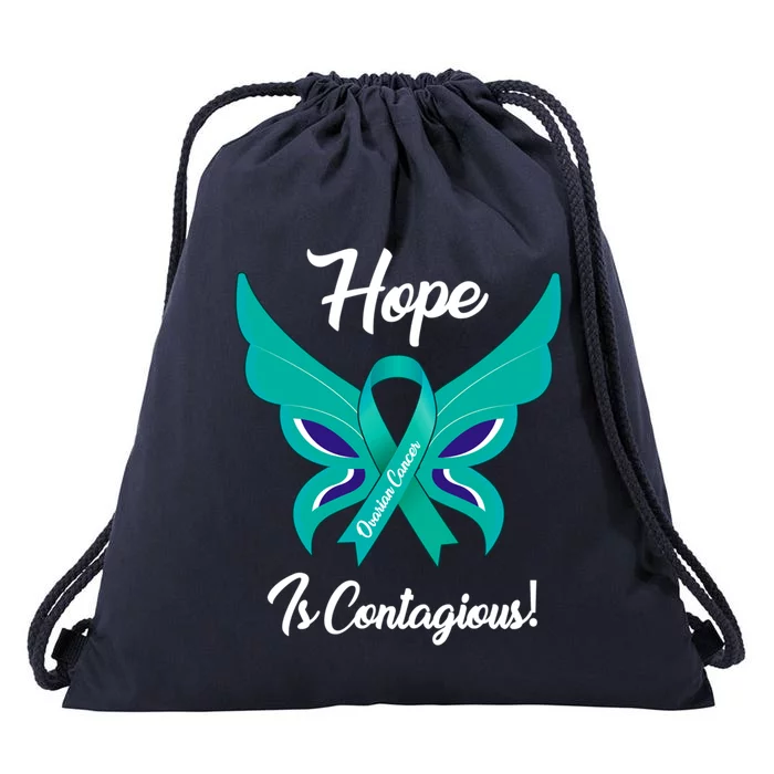 Ovarian Cancer Teal Ribbon Awareness Hope Butterfly Gift Drawstring Bag