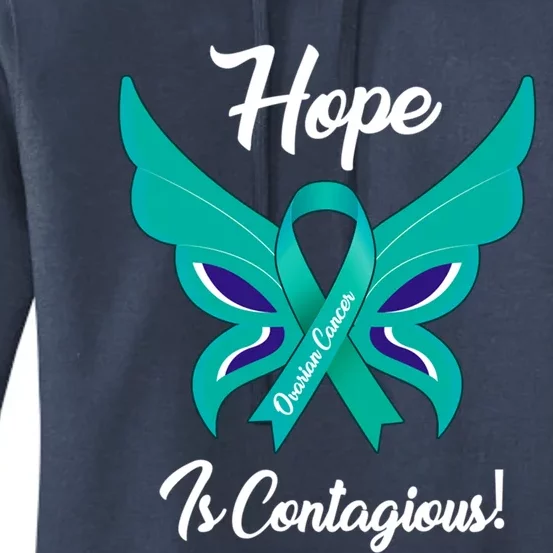 Ovarian Cancer Teal Ribbon Awareness Hope Butterfly Gift Women's Pullover Hoodie