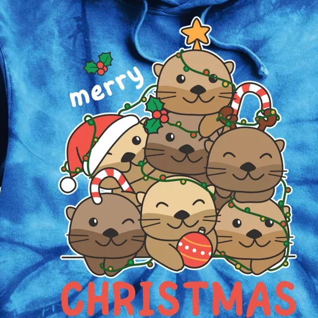 Otter Christmas Tree Funny Animal Merry Christmas Cute Gift Tie Dye Hoodie