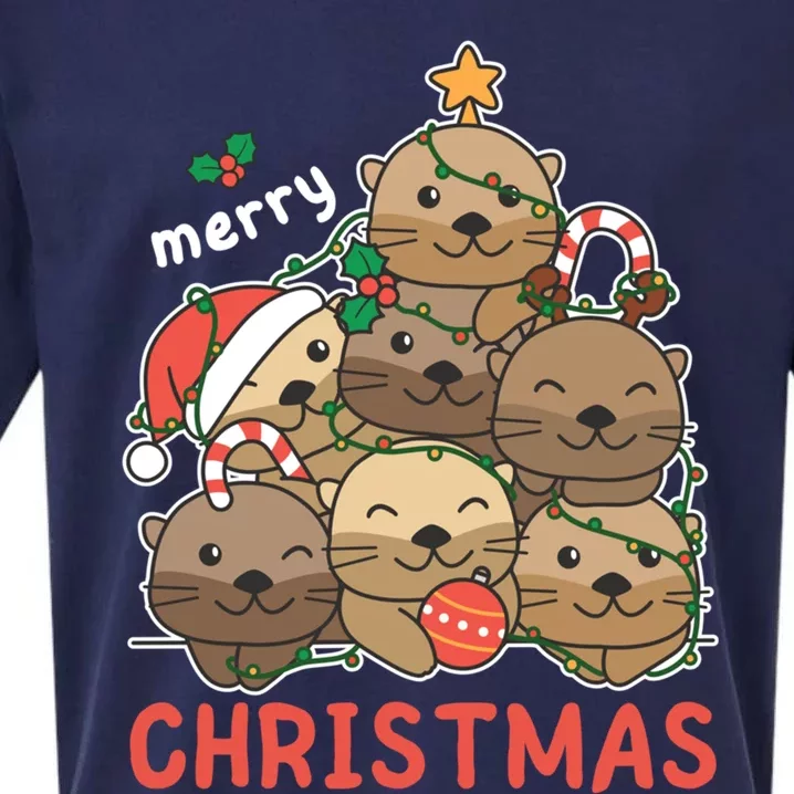 Otter Christmas Tree Funny Animal Merry Christmas Cute Gift Sueded Cloud Jersey T-Shirt