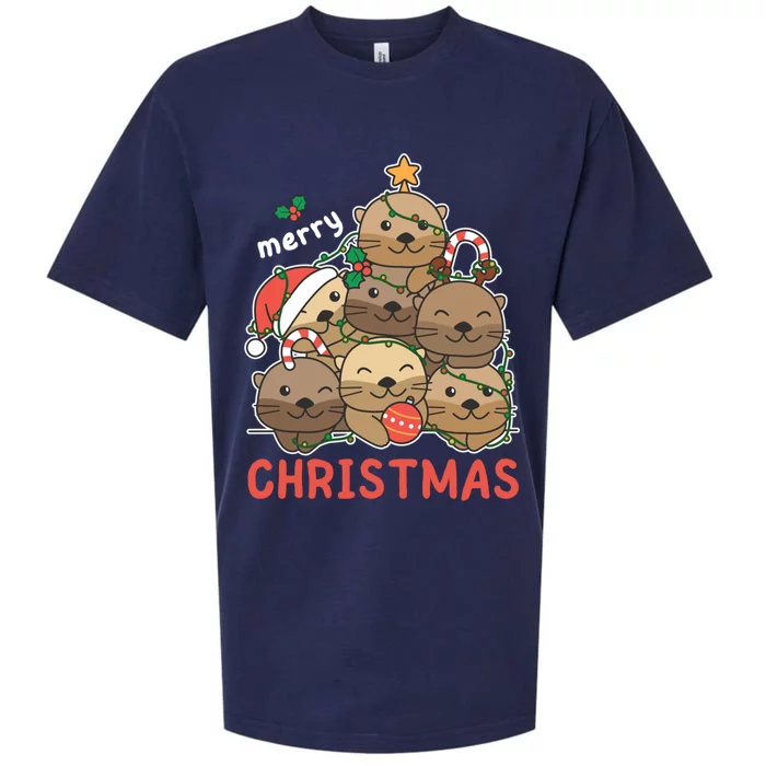 Otter Christmas Tree Funny Animal Merry Christmas Cute Gift Sueded Cloud Jersey T-Shirt