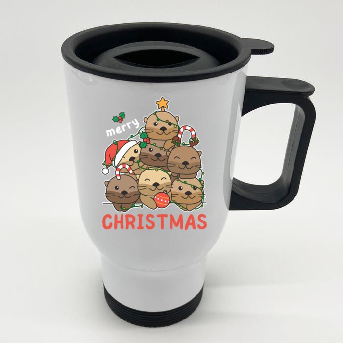 Otter Christmas Tree Funny Animal Merry Christmas Cute Gift Front & Back Stainless Steel Travel Mug