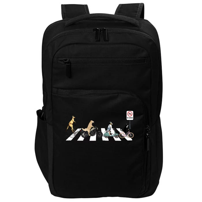 One Cat Two Dogs And A Kangaroo Crossing The Street Gift Impact Tech Backpack