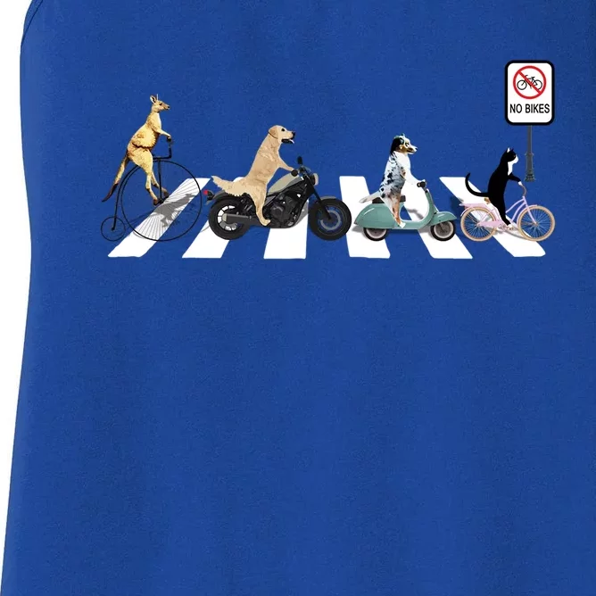 One Cat Two Dogs And A Kangaroo Crossing The Street Gift Women's Racerback Tank