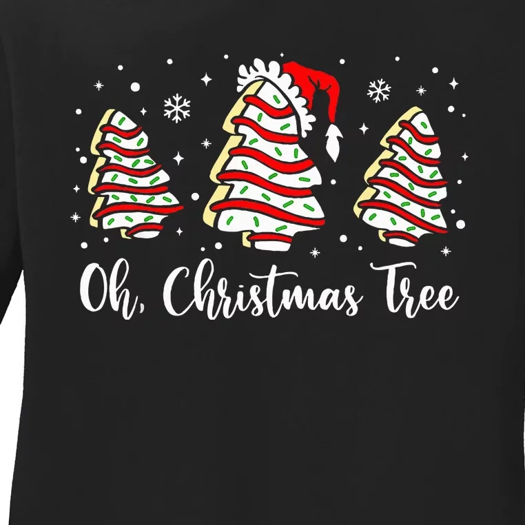 Oh Christmas Tree Cakes Debbie Funny Christmas Snack Cake Ladies Long Sleeve Shirt