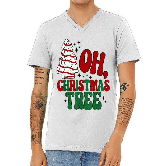 Oh Christmas Tree Cakes Debbie Becky Jen Groovy Retro Pajama V-Neck T-Shirt