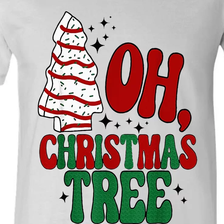 Oh Christmas Tree Cakes Debbie Becky Jen Groovy Retro Pajama V-Neck T-Shirt