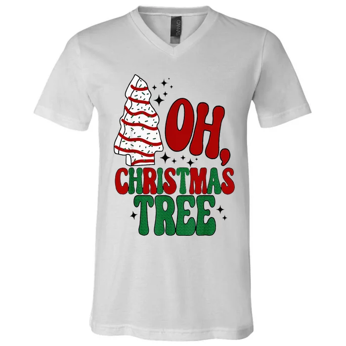 Oh Christmas Tree Cakes Debbie Becky Jen Groovy Retro Pajama V-Neck T-Shirt