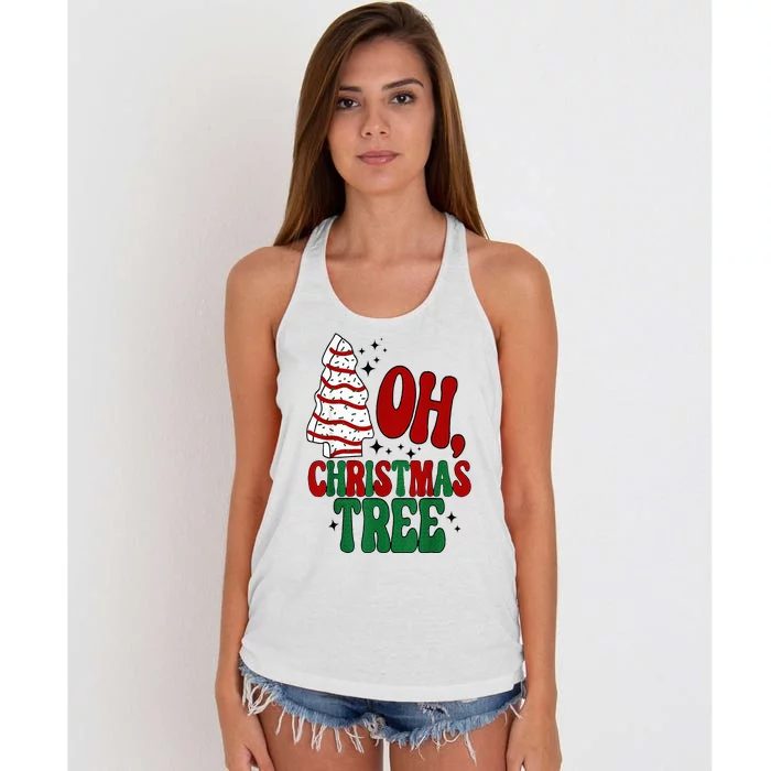 Oh Christmas Tree Cakes Debbie Becky Jen Groovy Retro Pajama Women's Knotted Racerback Tank