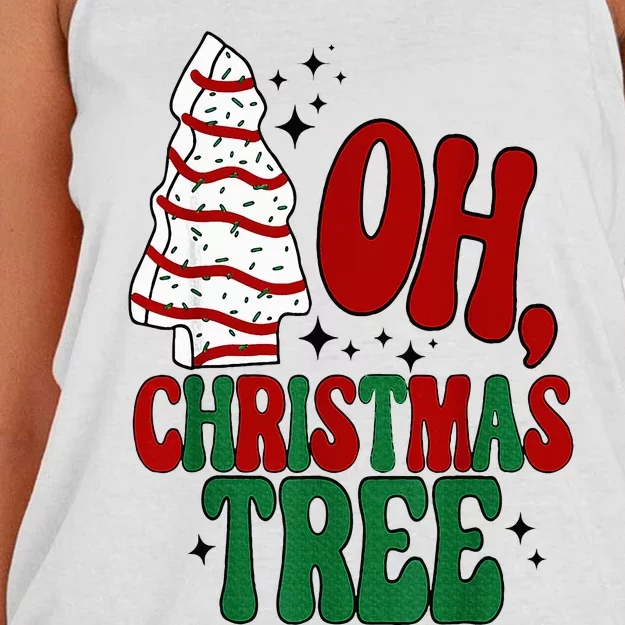 Oh Christmas Tree Cakes Debbie Becky Jen Groovy Retro Pajama Women's Knotted Racerback Tank