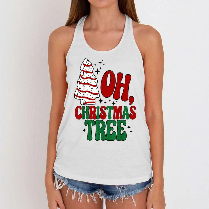 Oh Christmas Tree Cakes Debbie Becky Jen Groovy Retro Pajama Women's Knotted Racerback Tank