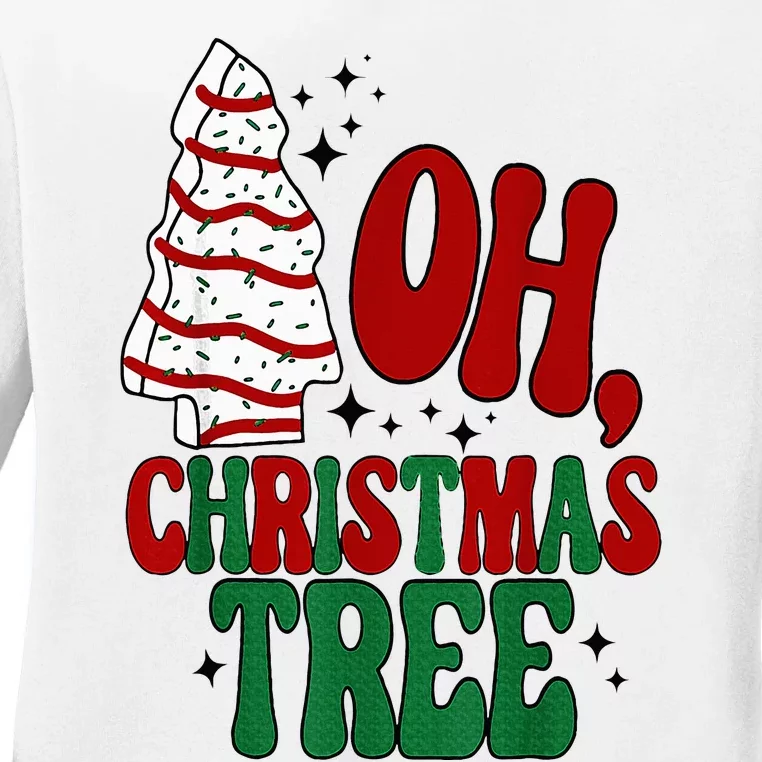 Oh Christmas Tree Cakes Debbie Becky Jen Groovy Retro Pajama Ladies Long Sleeve Shirt