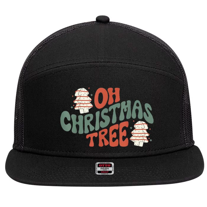 Oh Christmas Tree Cakes Debbie Becky Jen Groovy Retro Pajama 7 Panel Mesh Trucker Snapback Hat