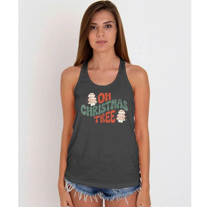 Oh Christmas Tree Cakes Debbie Becky Jen Groovy Retro Pajama Women's Knotted Racerback Tank