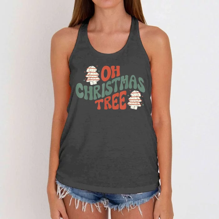 Oh Christmas Tree Cakes Debbie Becky Jen Groovy Retro Pajama Women's Knotted Racerback Tank