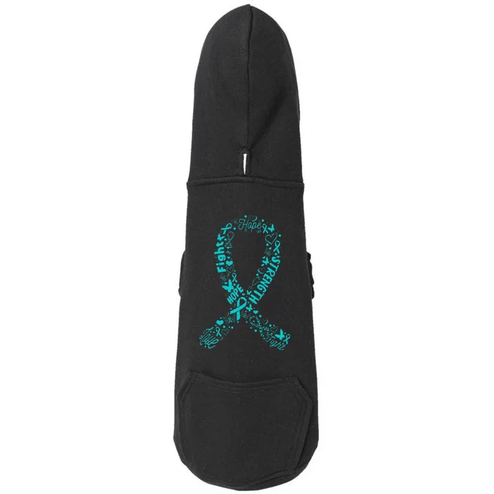 Ovarian Cancer Teal Awareness Ribbon Mothers Day Doggie 3-End Fleece Hoodie