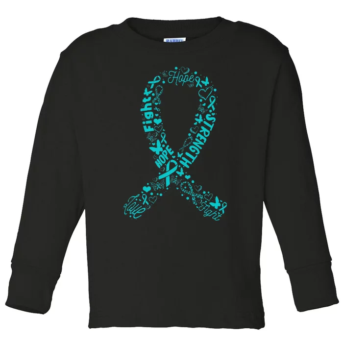 Ovarian Cancer Teal Awareness Ribbon Mothers Day Toddler Long Sleeve Shirt