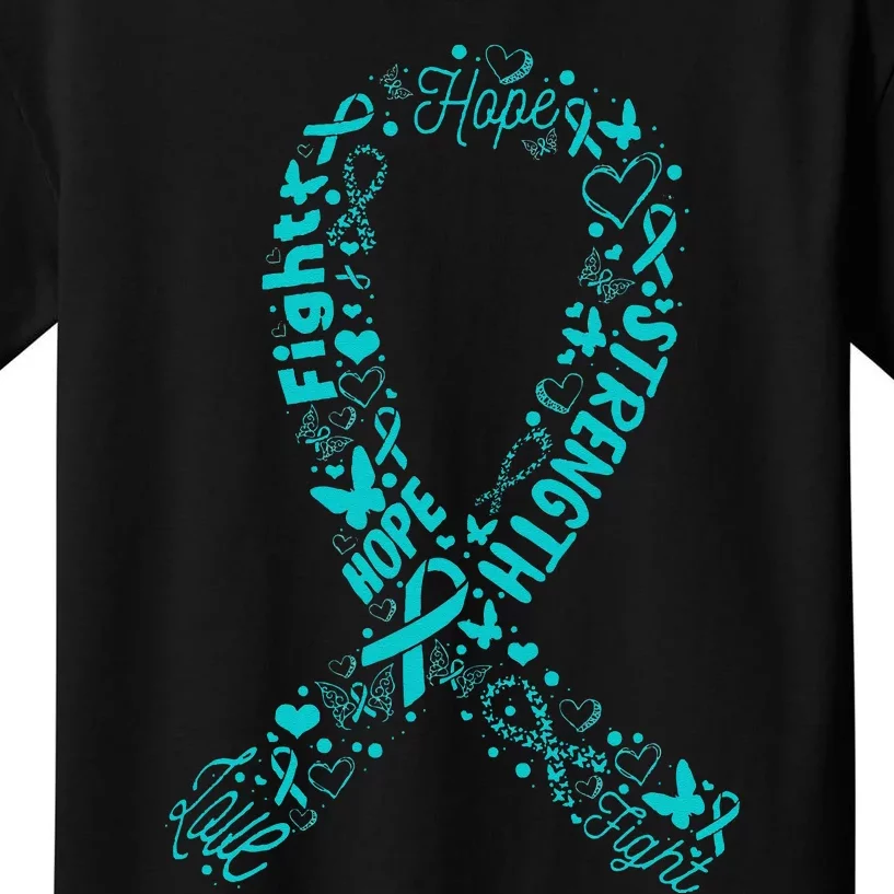 Ovarian Cancer Teal Awareness Ribbon Mothers Day Kids T-Shirt