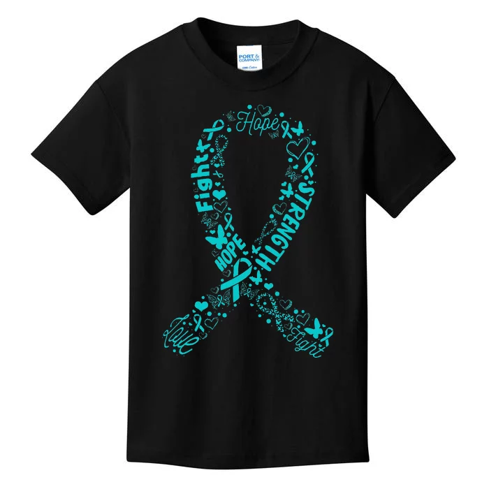 Ovarian Cancer Teal Awareness Ribbon Mothers Day Kids T-Shirt