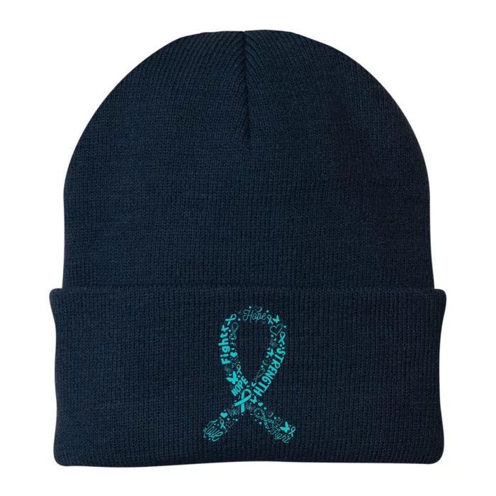 Ovarian Cancer Teal Awareness Ribbon Mother's Day Knit Cap Winter Beanie