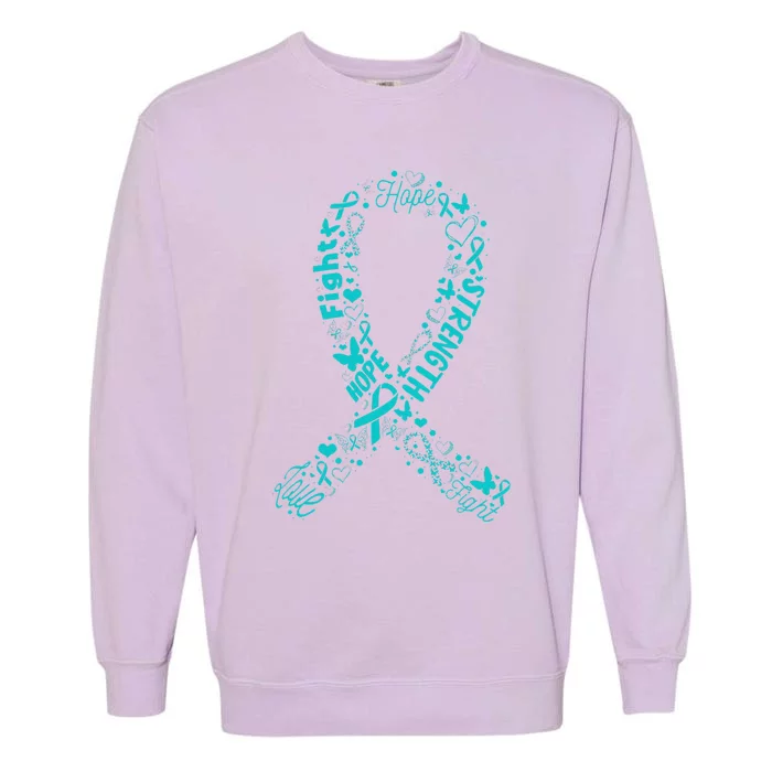 Ovarian Cancer Teal Awareness Ribbon Mother's Day Garment-Dyed Sweatshirt