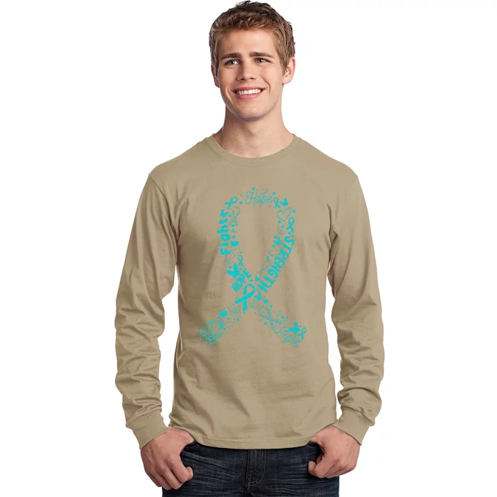 Ovarian Cancer Teal Awareness Ribbon Mother's Day Long Sleeve Shirt