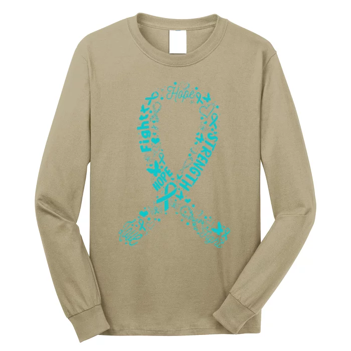 Ovarian Cancer Teal Awareness Ribbon Mother's Day Long Sleeve Shirt