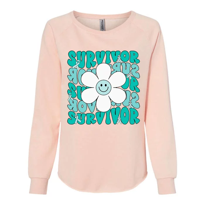 Ovarian Cancer Teal Ribbon Ovarian Cancer Survivor Womens California Wash Sweatshirt