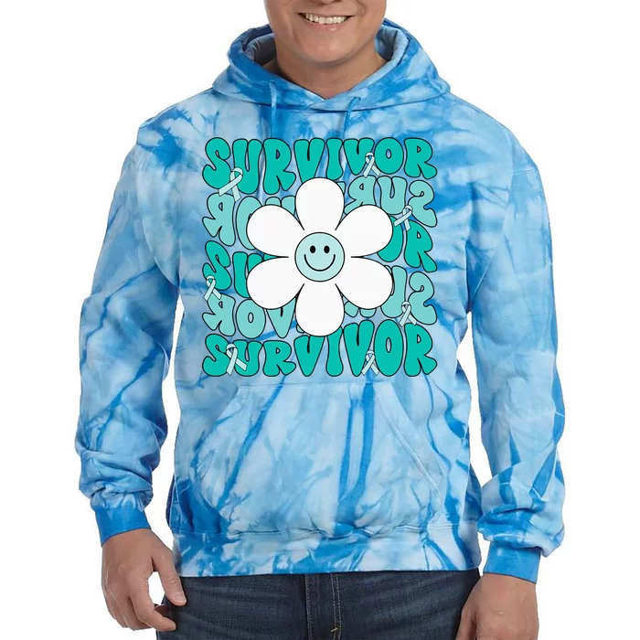 Ovarian Cancer Teal Ribbon Ovarian Cancer Survivor Tie Dye Hoodie