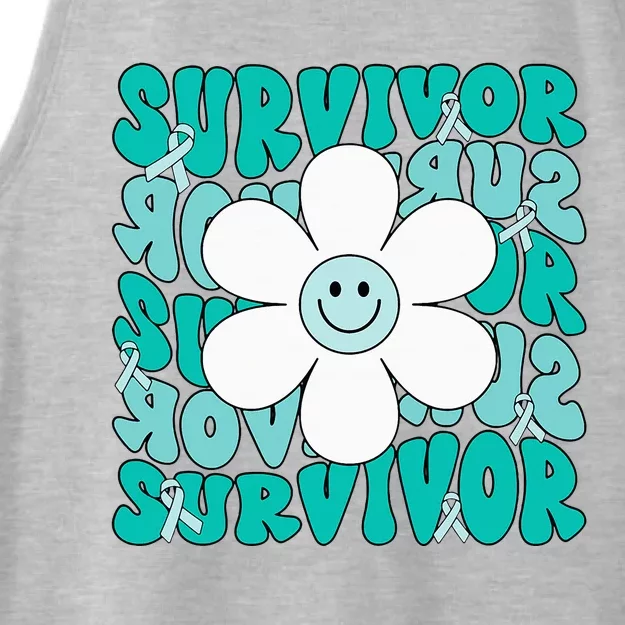 Ovarian Cancer Teal Ribbon Ovarian Cancer Survivor Ladies Tri-Blend Wicking Tank