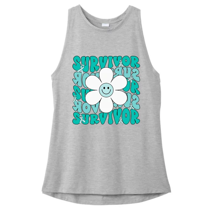 Ovarian Cancer Teal Ribbon Ovarian Cancer Survivor Ladies Tri-Blend Wicking Tank