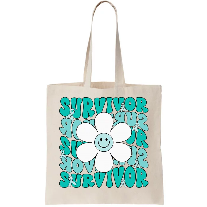 Ovarian Cancer Teal Ribbon Ovarian Cancer Survivor Tote Bag