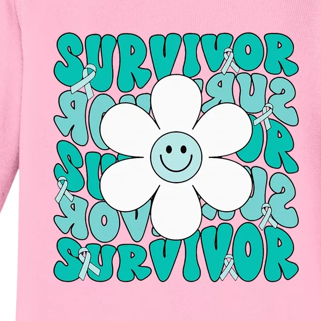 Ovarian Cancer Teal Ribbon Ovarian Cancer Survivor Baby Long Sleeve Bodysuit