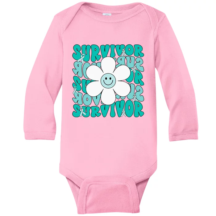 Ovarian Cancer Teal Ribbon Ovarian Cancer Survivor Baby Long Sleeve Bodysuit