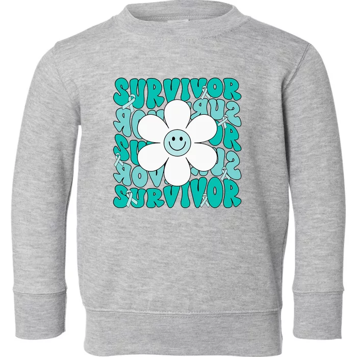 Ovarian Cancer Teal Ribbon Ovarian Cancer Survivor Toddler Sweatshirt