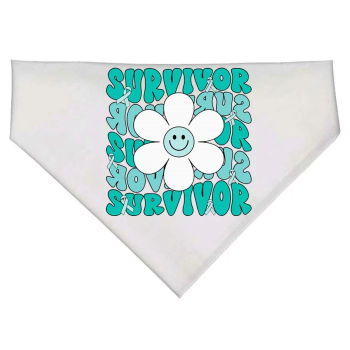 Ovarian Cancer Teal Ribbon Ovarian Cancer Survivor USA-Made Doggie Bandana