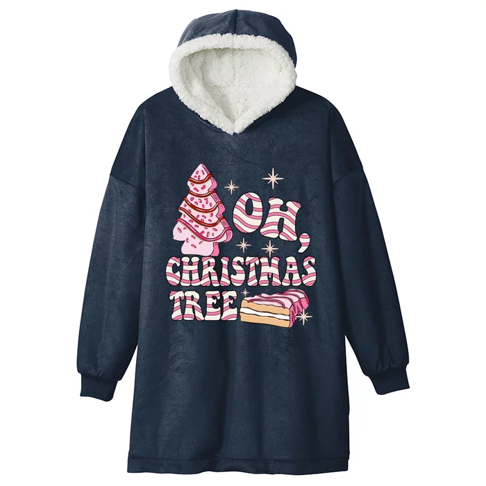 Oh Christmas Tree Cake Baking Bakers Groovy Retro Xmas Gift Hooded Wearable Blanket