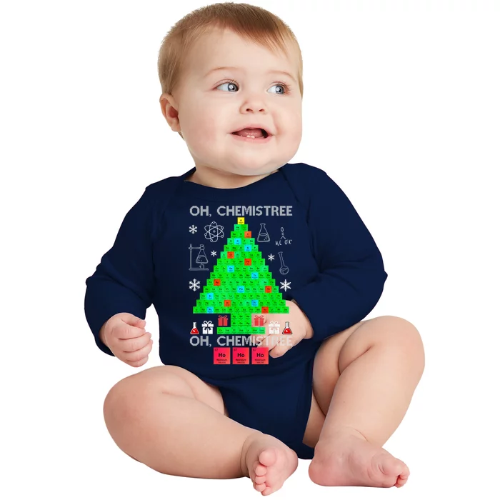 Oh Chemist Tree Chemistree Funny Science Chemistry Christmas Baby Long Sleeve Bodysuit