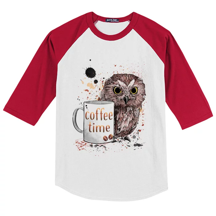 Owl Coffee Time Oil Color Art Kids Colorblock Raglan Jersey