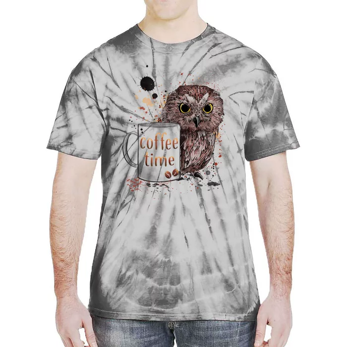 Owl Coffee Time Oil Color Art Tie-Dye T-Shirt