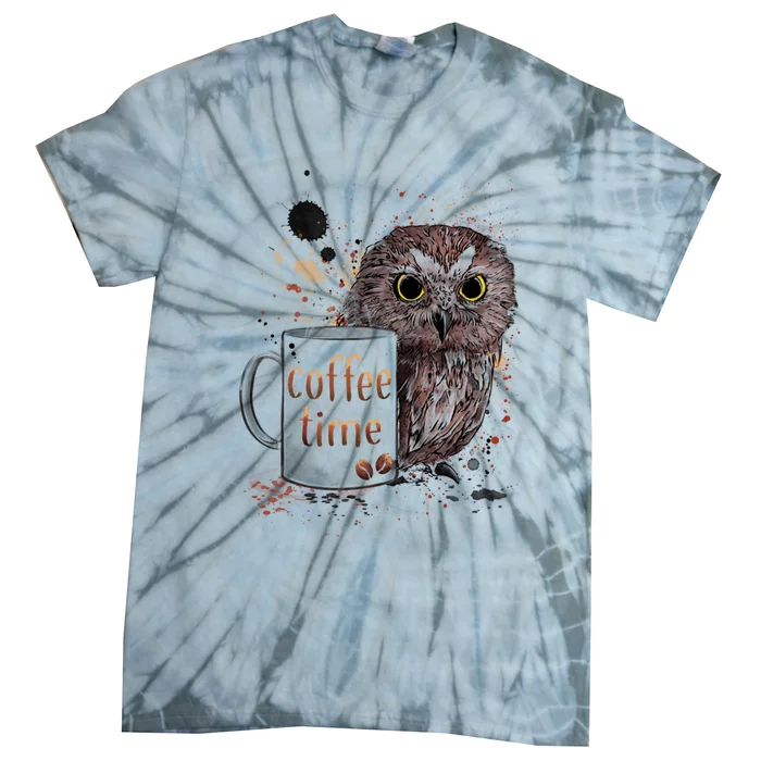 Owl Coffee Time Oil Color Art Tie-Dye T-Shirt