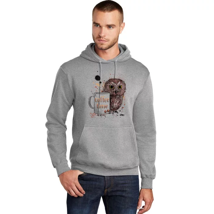 Owl Coffee Time Oil Color Art Tall Hoodie