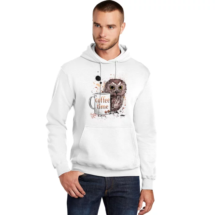 Owl Coffee Time Oil Color Art Hoodie