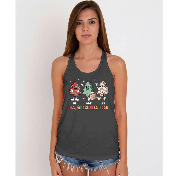 Oh Christmas Tree Slp Ot Pt Therapy Team Tree Cakes Xmas Women's Knotted Racerback Tank