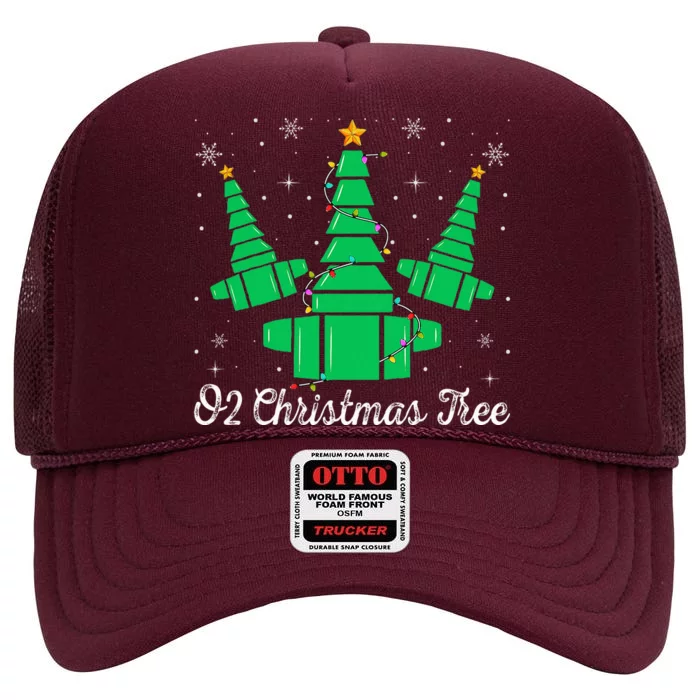 O2 Christmas Tree Respiratory Therapist Xmas Light Christmas High Crown Mesh Trucker Hat