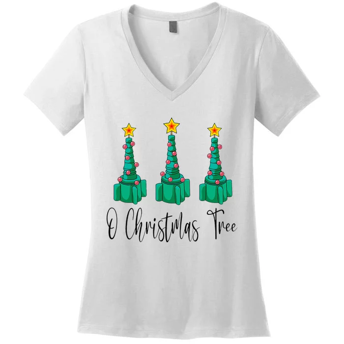 O Christmas Tree Funny Respiratory Therapist Christmas Nurse Women's V-Neck T-Shirt