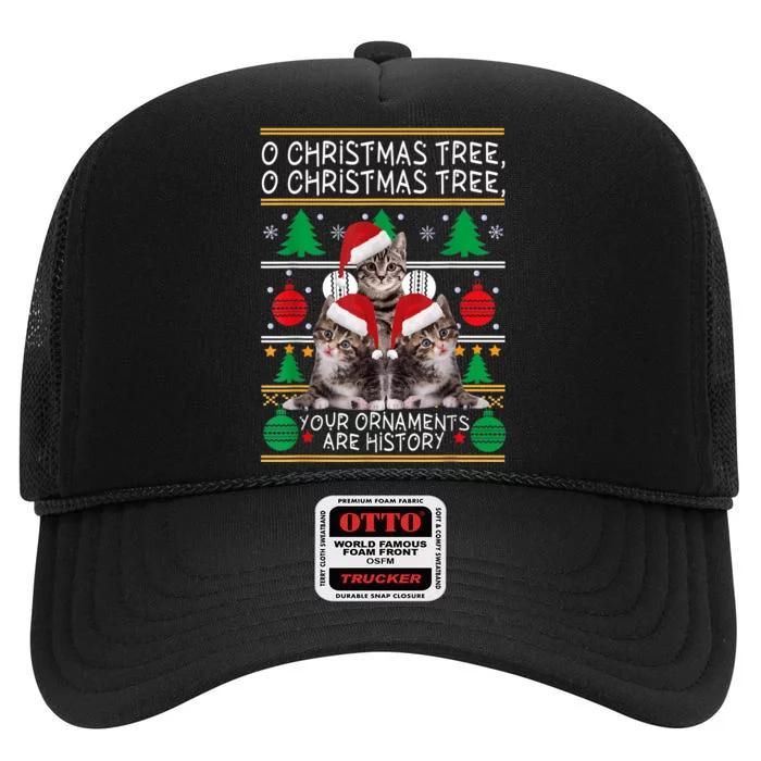 Oh Christmas Tree Your Ornaments Are Hirstory Cat Christmas Pajama High Crown Mesh Trucker Hat