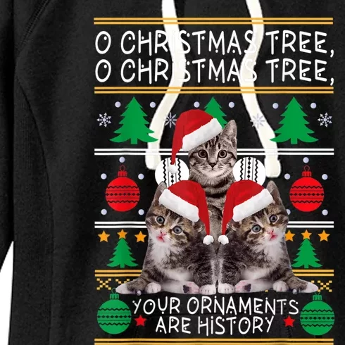 Oh Christmas Tree Your Ornaments Are Hirstory Cat Christmas Pajama Women's Fleece Hoodie