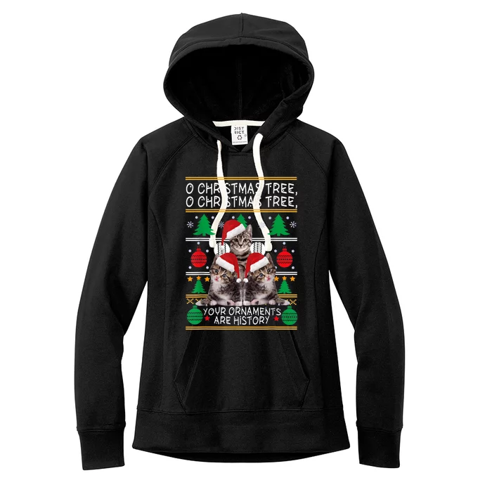 Oh Christmas Tree Your Ornaments Are Hirstory Cat Christmas Pajama Women's Fleece Hoodie