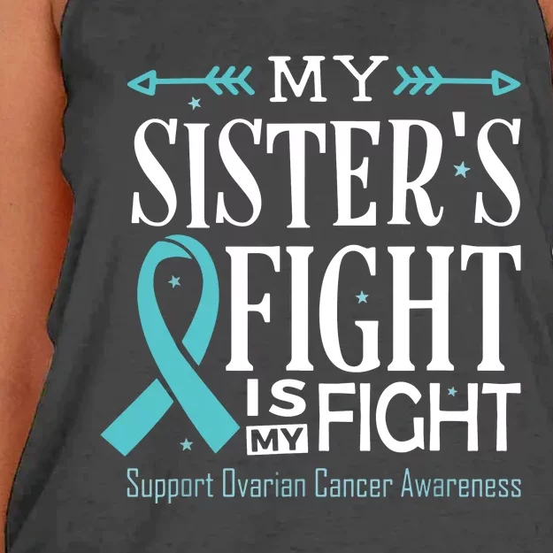 Ovarian Cancer Teal Ribbon My SisterS Fight Is My Fight Women's Knotted Racerback Tank